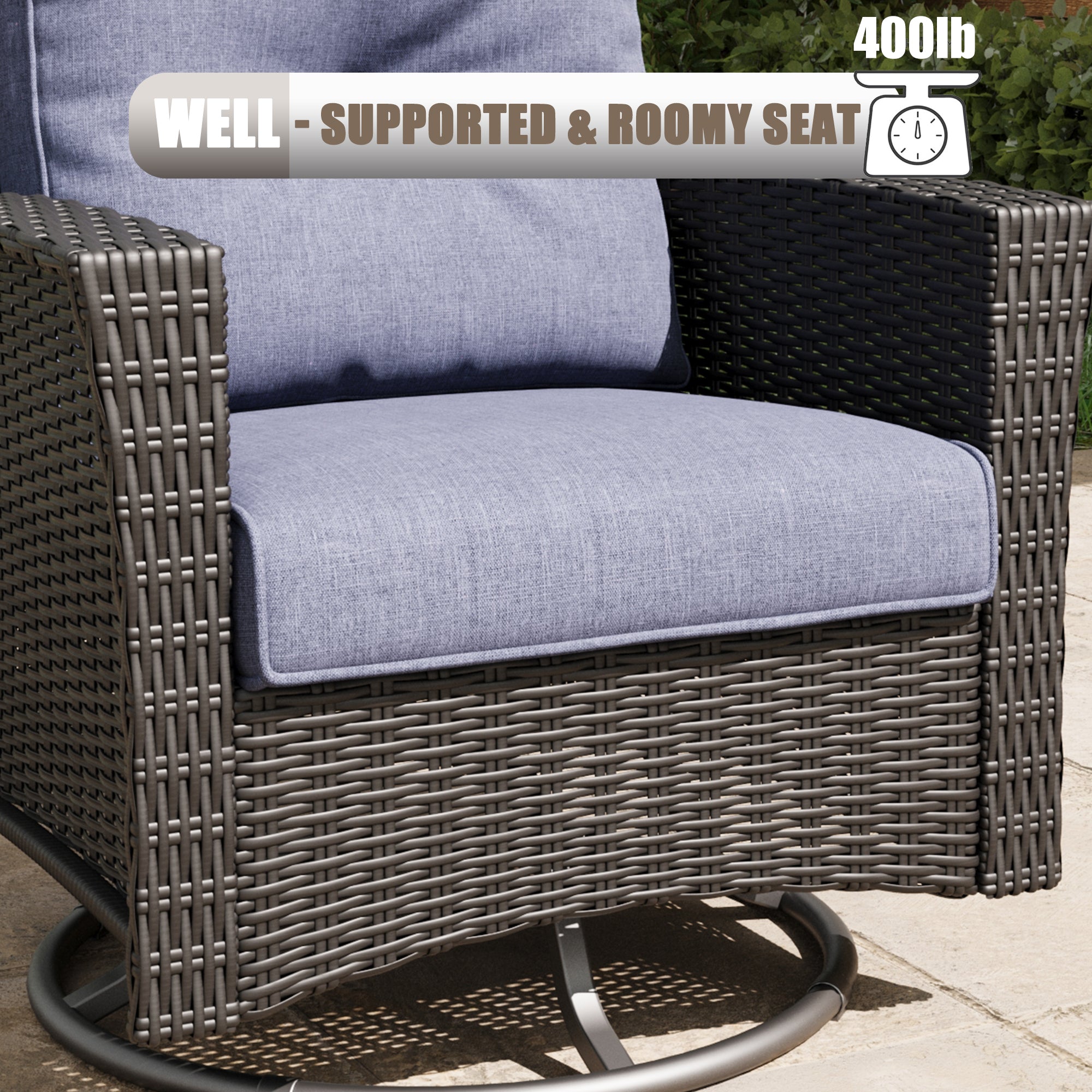 Zestaw Patio LayinSun 3 elementy z obracanymi fotelami bujanymi z rattanu