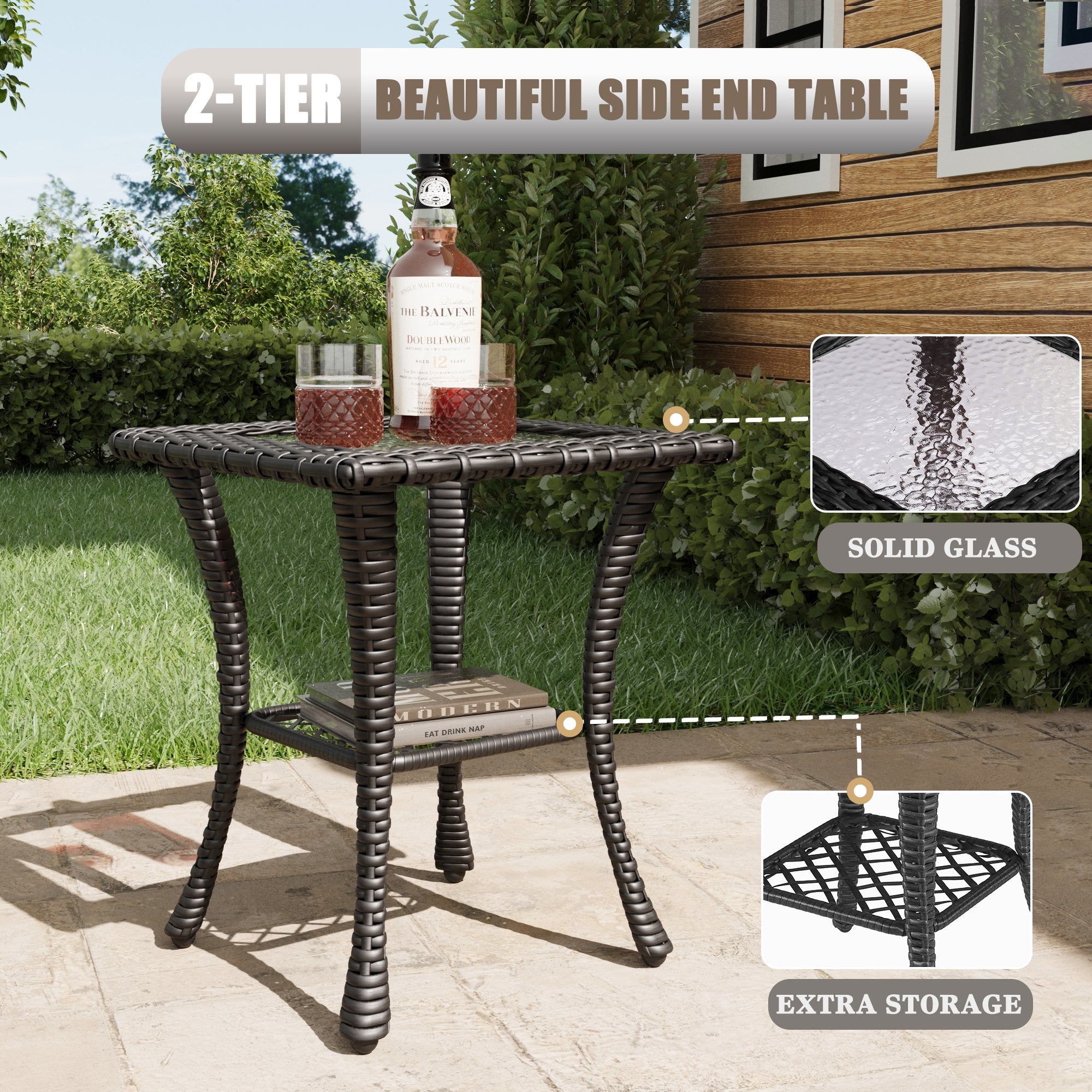 Zestaw Patio LayinSun 3 elementy z obracanymi fotelami bujanymi z rattanu