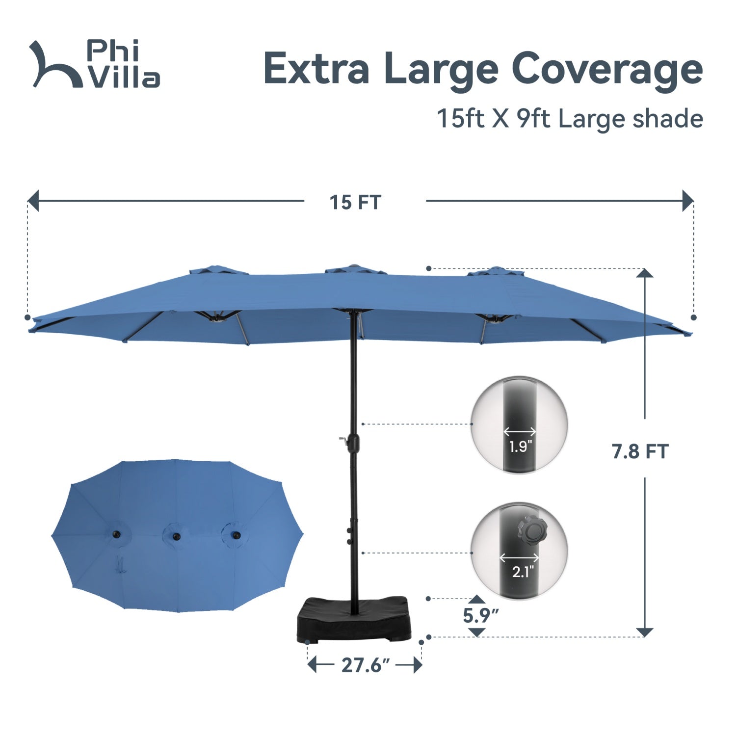 15ft Double-Sided Patio Extra Large Twin Umbrella with Base