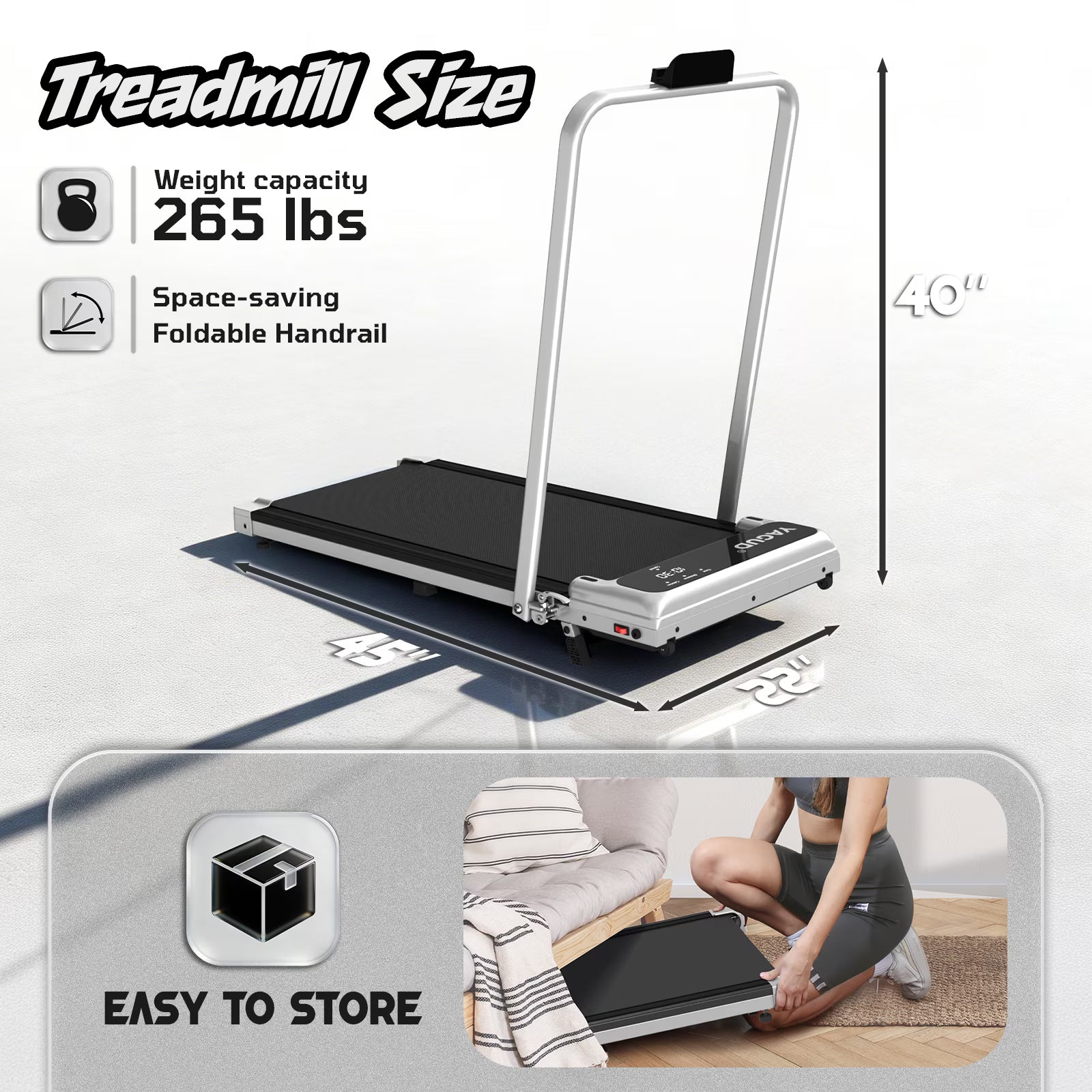 Bieżnia Yagud Walking Pad z poręczą i regulowanym nachyleniem