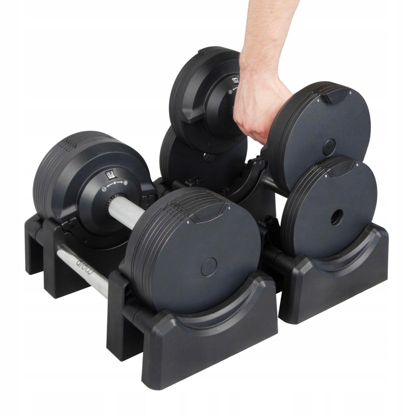 ZESTAW 2X HANTLE REGULOWANE CZARNE 23,5KG + STOJAK CZARNY NA HANTLE DO 100