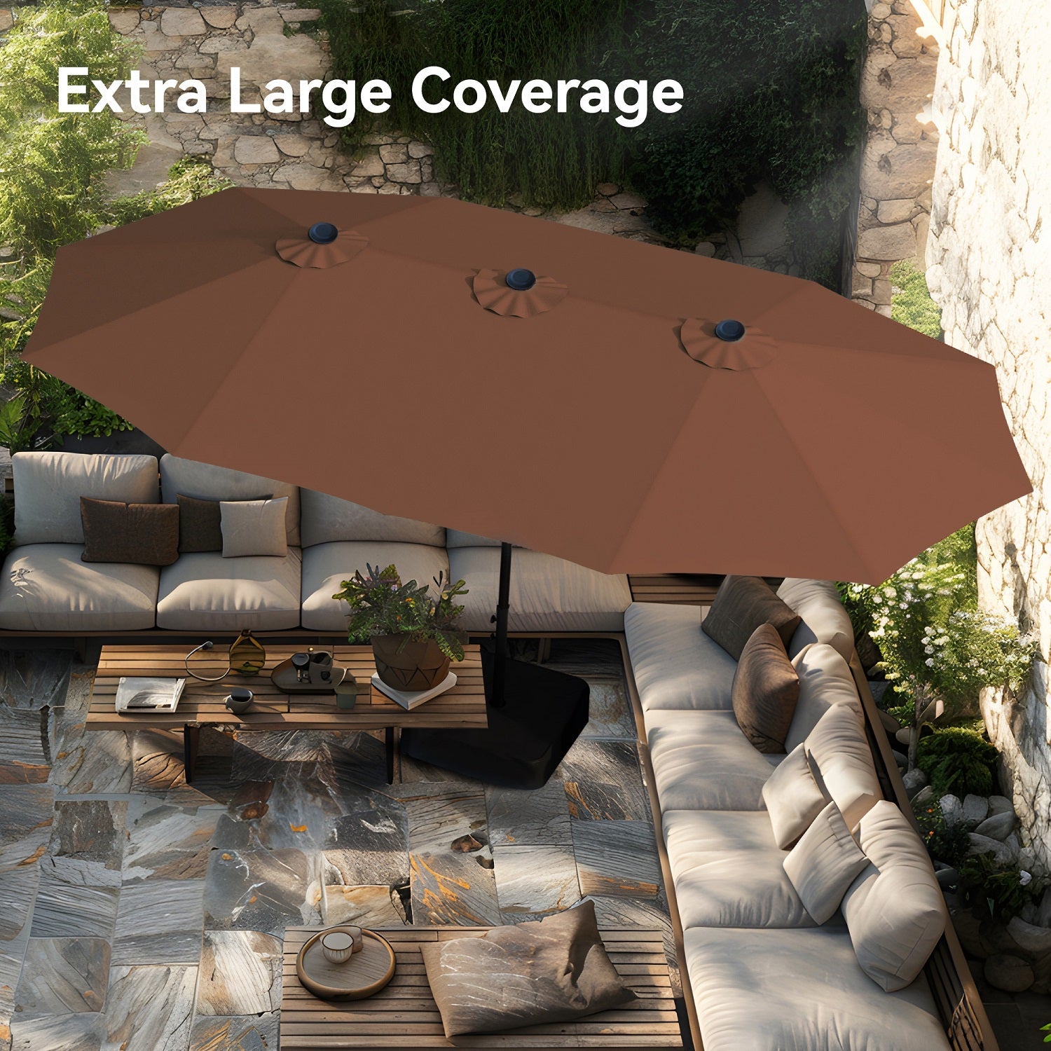 15ft Double-Sided Patio Extra Large Twin Umbrella with Base