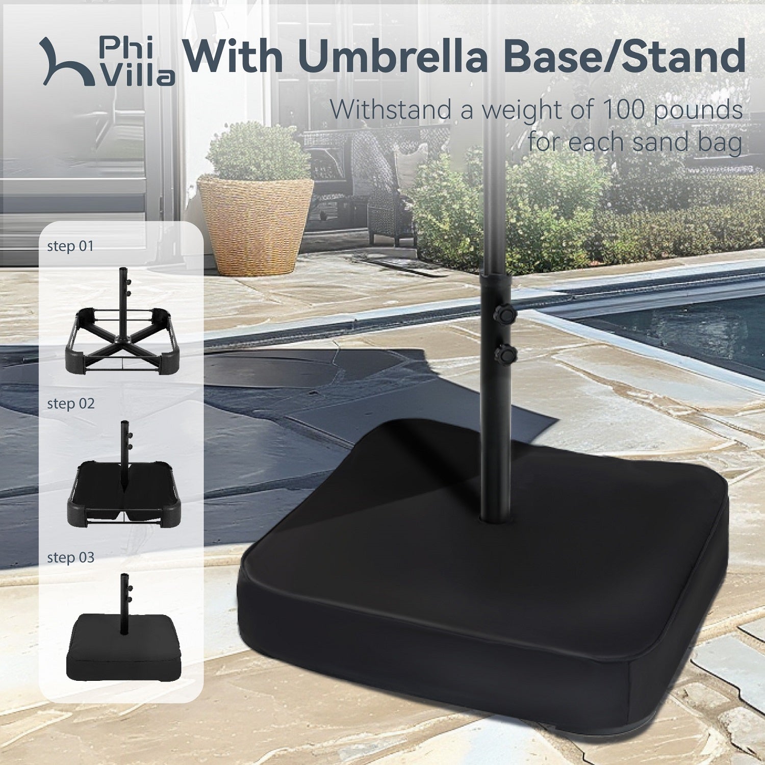 15ft Double-Sided Patio Extra Large Twin Umbrella with Base