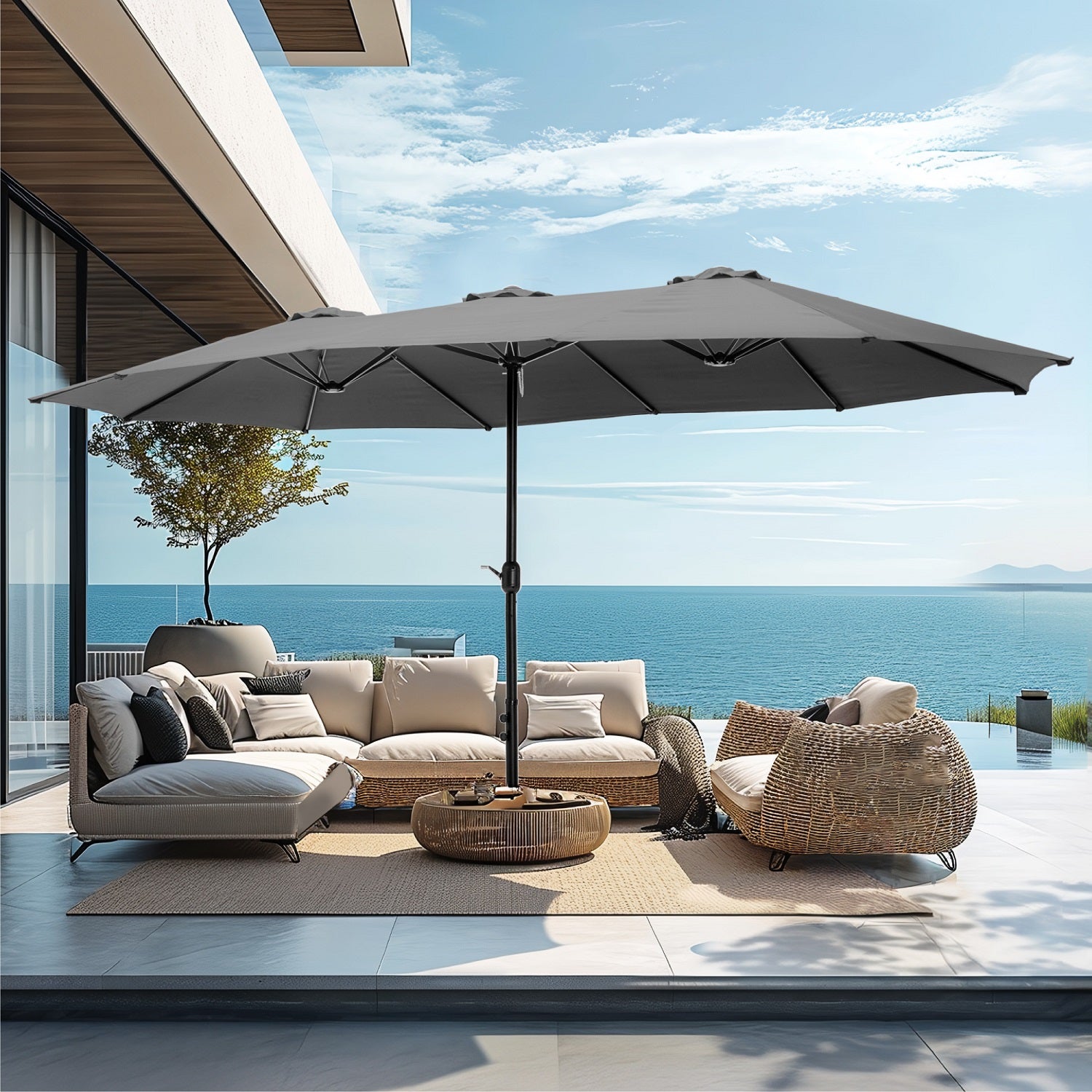 15ft Double-Sided Patio Extra Large Twin Umbrella with Base