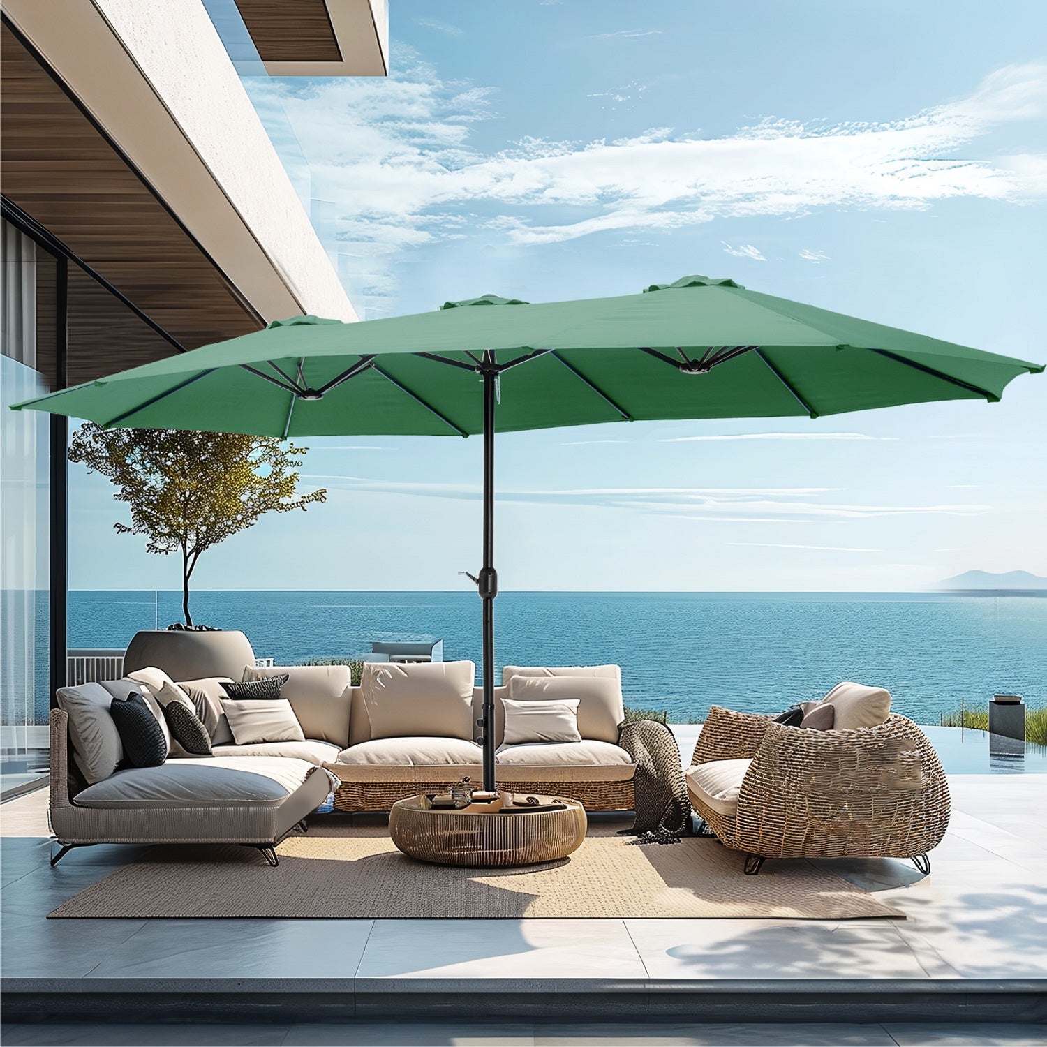 15ft Double-Sided Patio Extra Large Twin Umbrella with Base