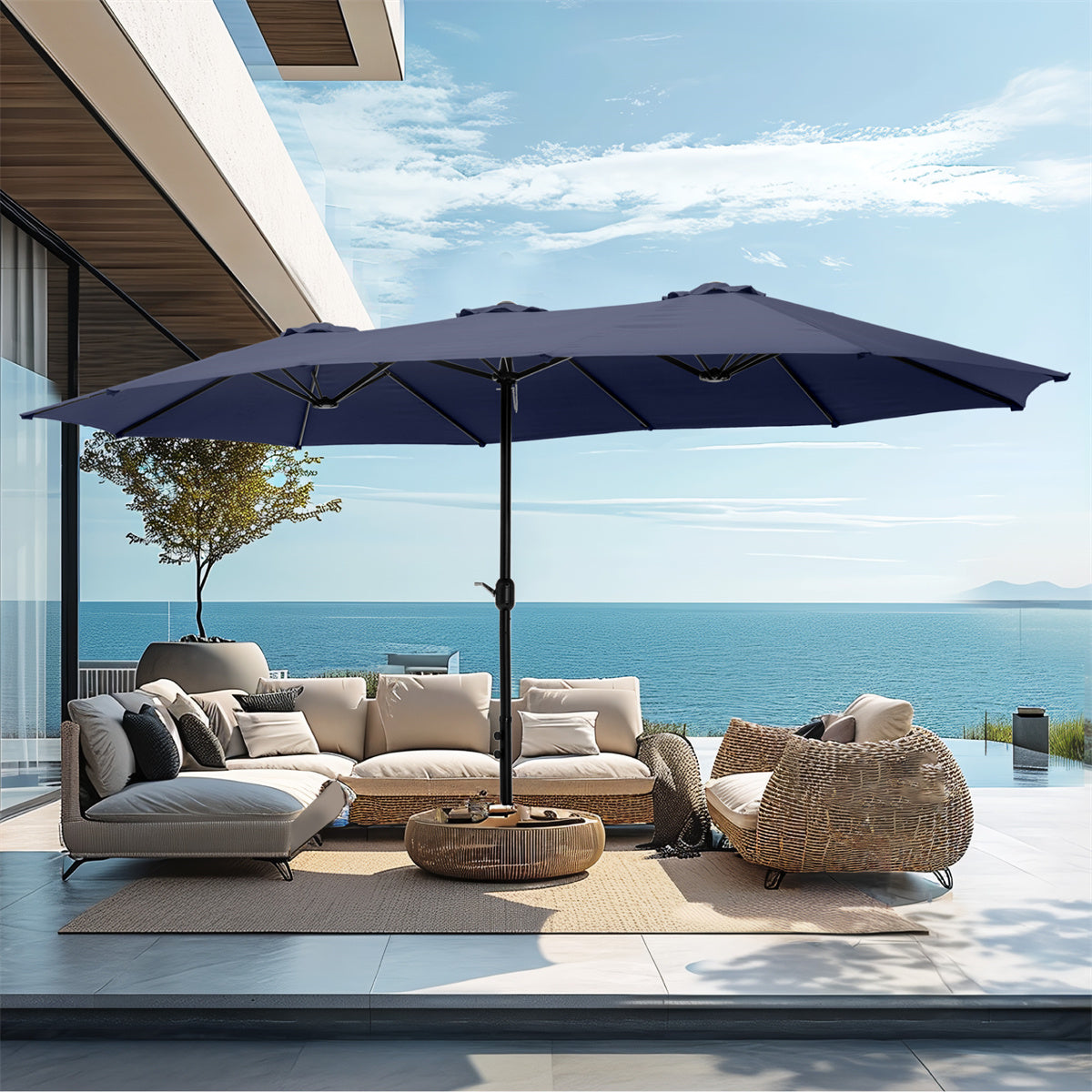 15ft Double-Sided Patio Extra Large Twin Umbrella with Base