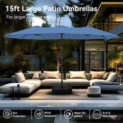 15ft Double-Sided Patio Extra Large Twin Umbrella with Base