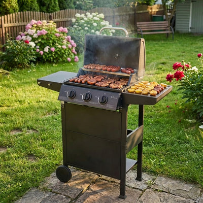 GRILL GAZOWY OGRODOWY LANDGRAF RUSZT MIEJSCE NA BUTLĘ TERMOMETR PÓŁKI