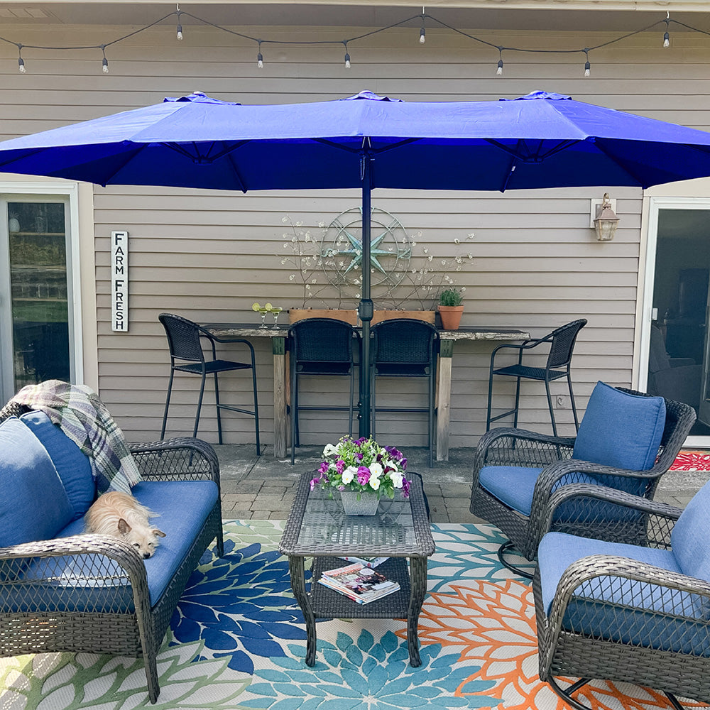 15ft Double-Sided Patio Extra Large Twin Umbrella with Base