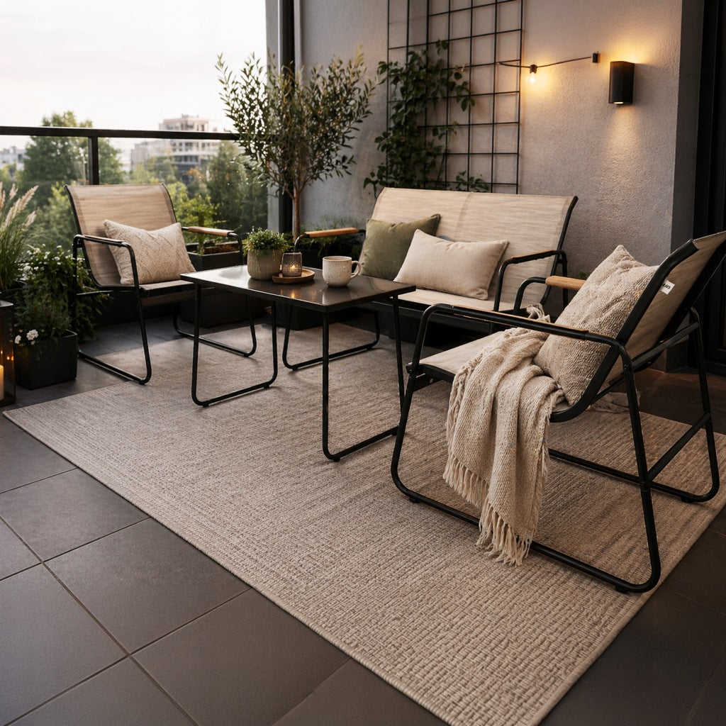 ZESTAW MEBLI OGRODOWYCH 4os BALKON STÓŁ ŁAWKA 2x KRZESŁA PAROS TAUPE