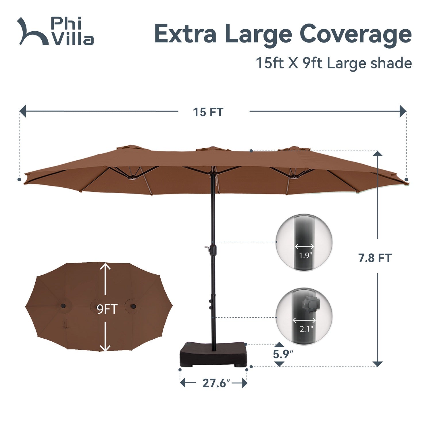 15ft Double-Sided Patio Extra Large Twin Umbrella with Base
