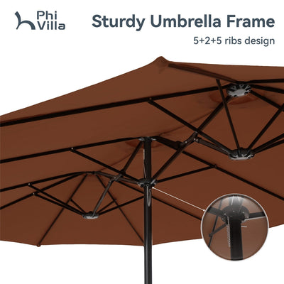 15ft Double-Sided Patio Extra Large Twin Umbrella with Base
