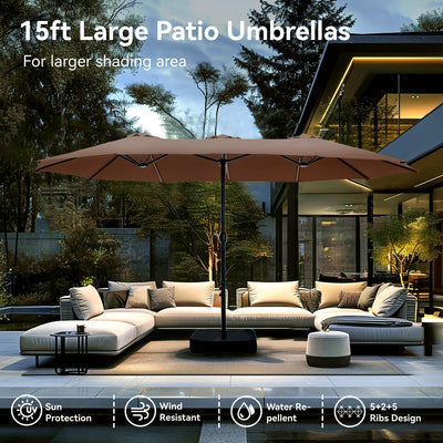 15ft Double-Sided Patio Extra Large Twin Umbrella with Base