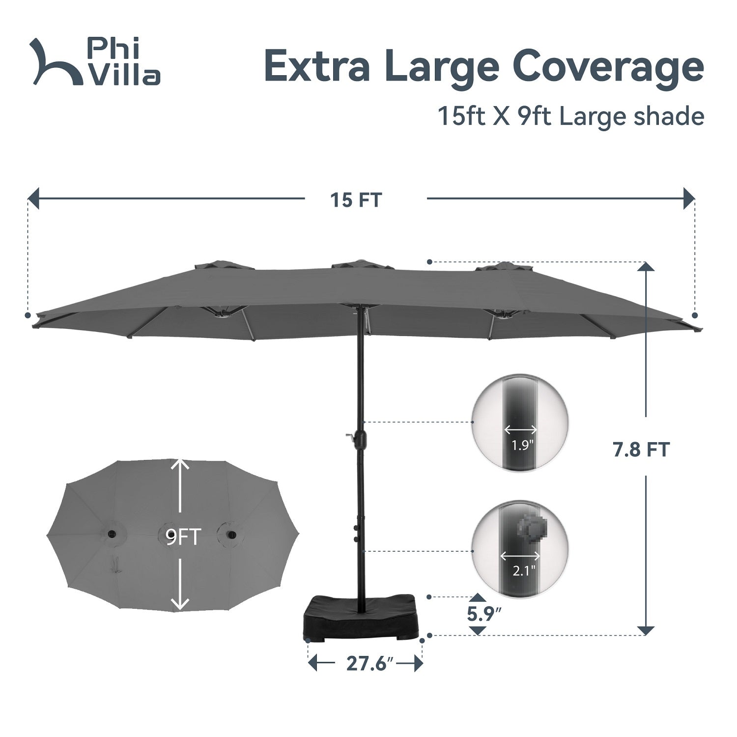 15ft Double-Sided Patio Extra Large Twin Umbrella with Base