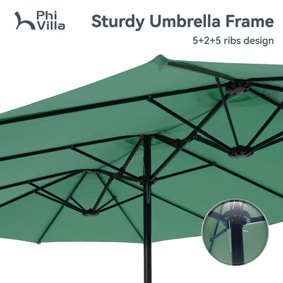 15ft Double-Sided Patio Extra Large Twin Umbrella with Base