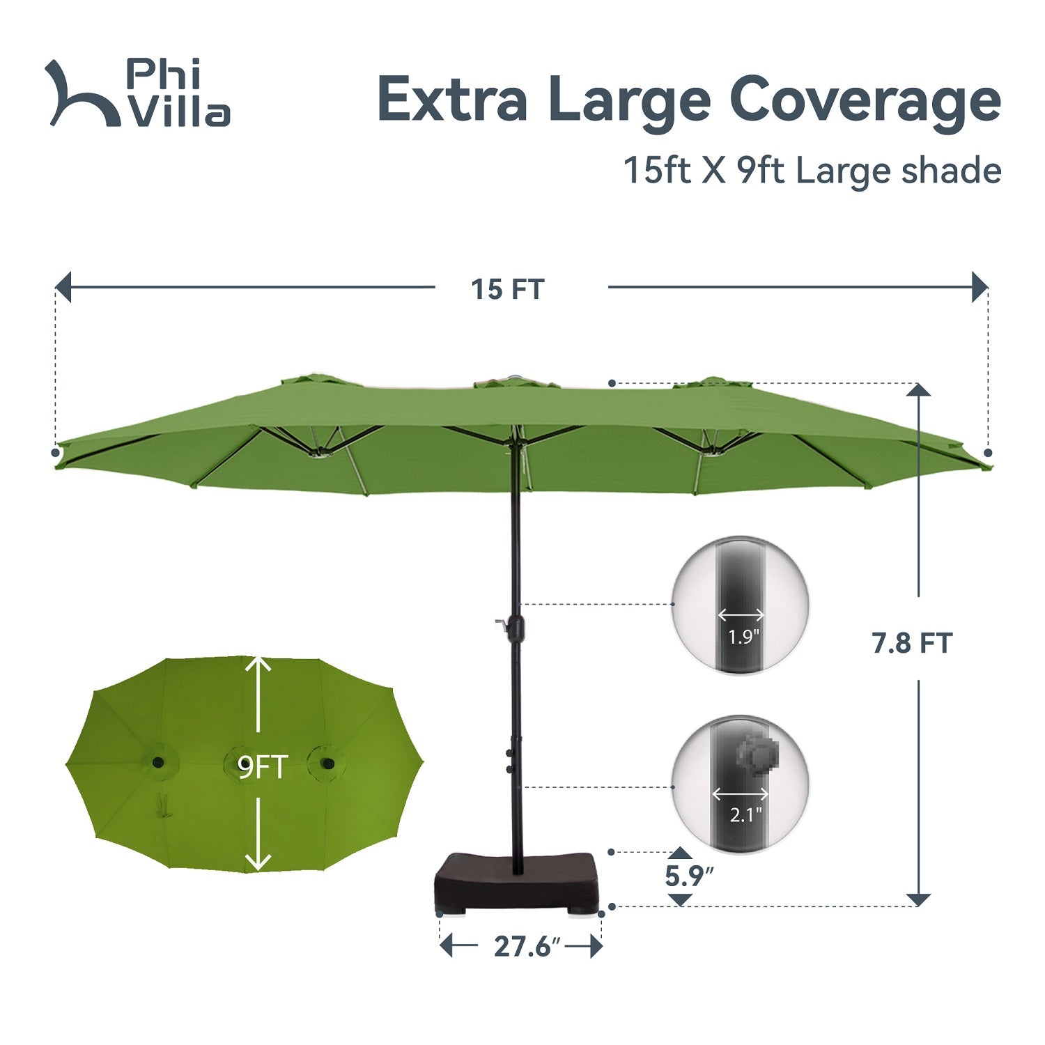 15ft Double-Sided Patio Extra Large Twin Umbrella with Base