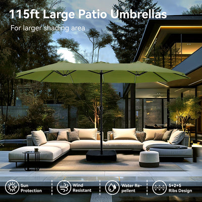 15ft Double-Sided Patio Extra Large Twin Umbrella with Base