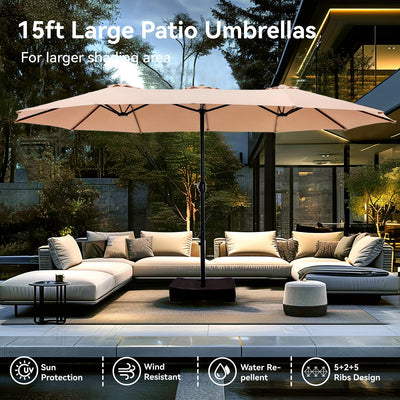15ft Double-Sided Patio Extra Large Twin Umbrella with Base