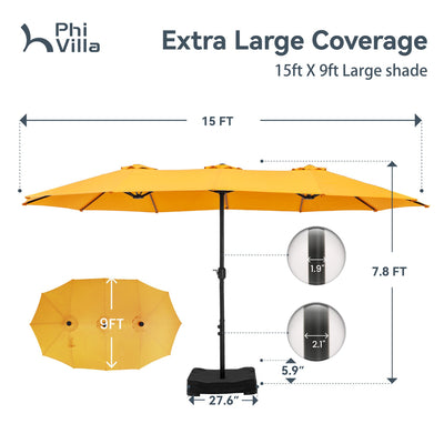 15ft Double-Sided Patio Extra Large Twin Umbrella with Base