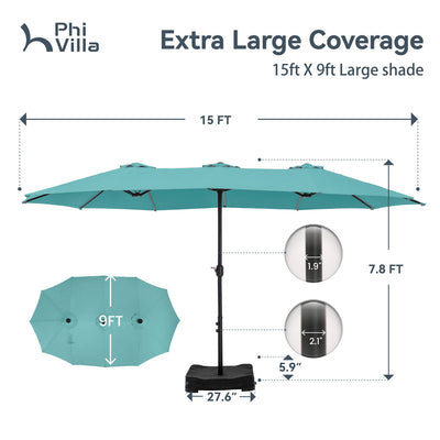 15ft Double-Sided Patio Extra Large Twin Umbrella with Base