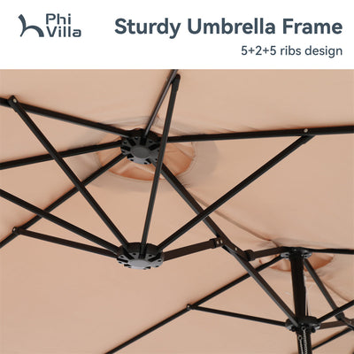 15ft Double-Sided Patio Extra Large Twin Umbrella with Base