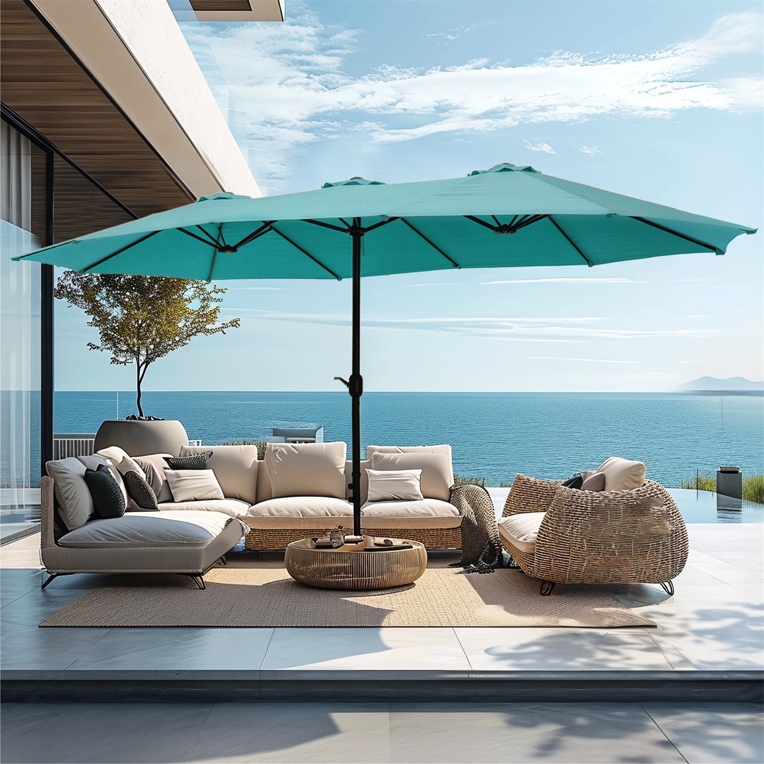 15ft Double-Sided Patio Extra Large Twin Umbrella with Base