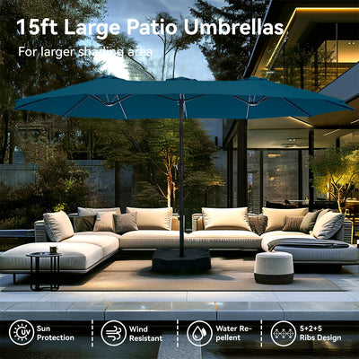 15ft Double-Sided Patio Extra Large Twin Umbrella with Base