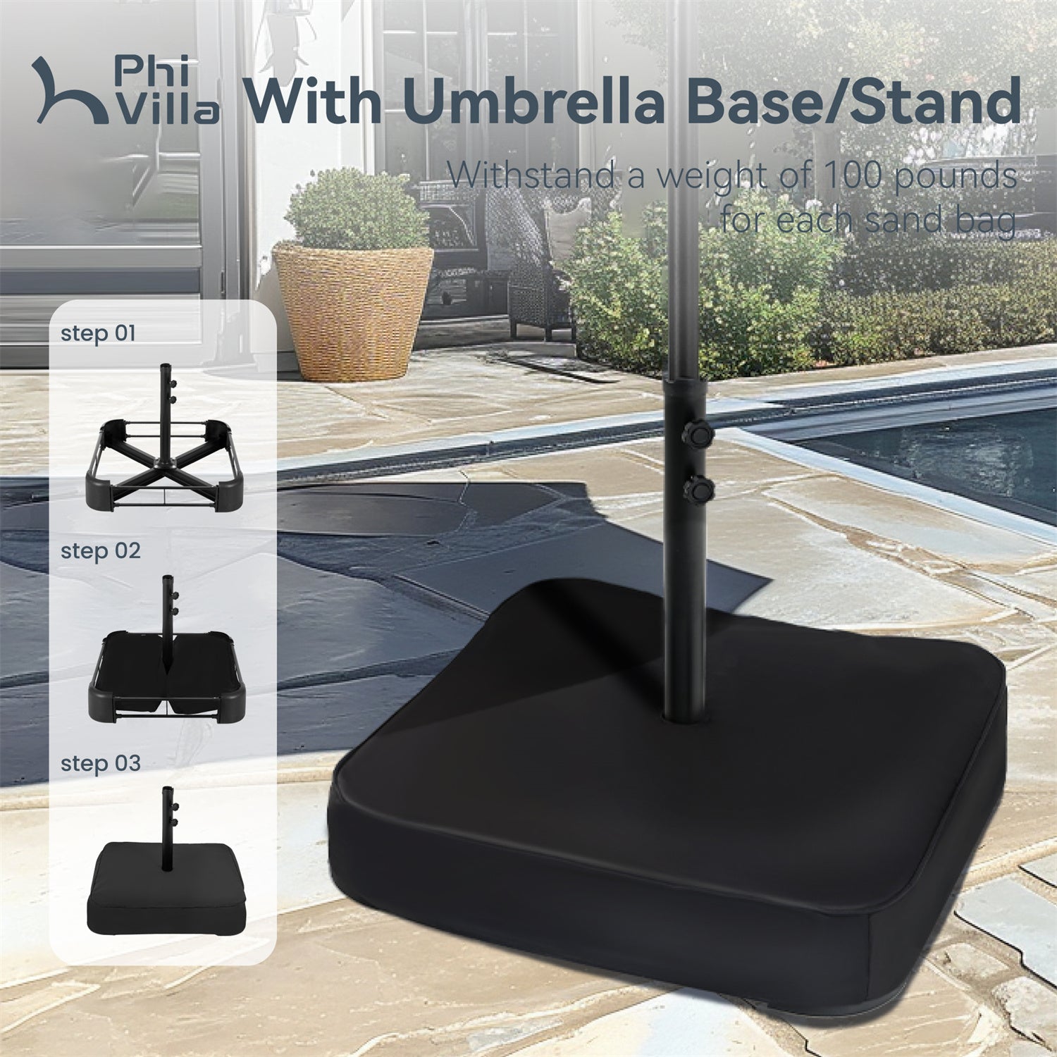 15ft Double-Sided Patio Extra Large Twin Umbrella with Base