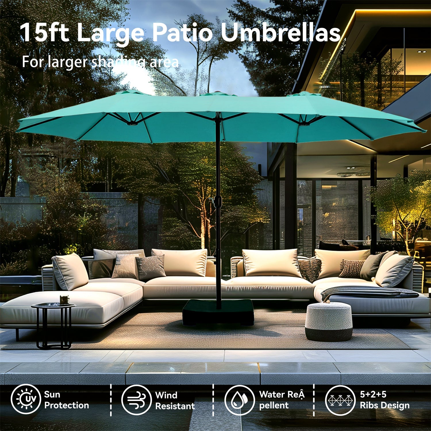 15ft Double-Sided Patio Extra Large Twin Umbrella with Base