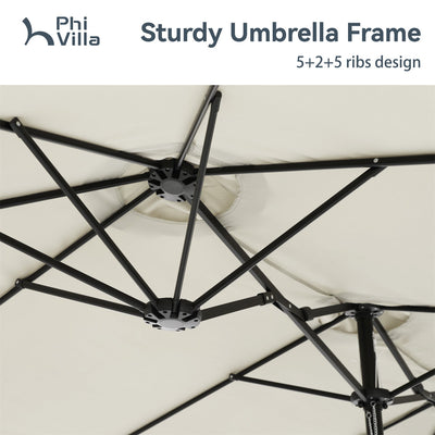 15ft Double-Sided Patio Extra Large Twin Umbrella with Base